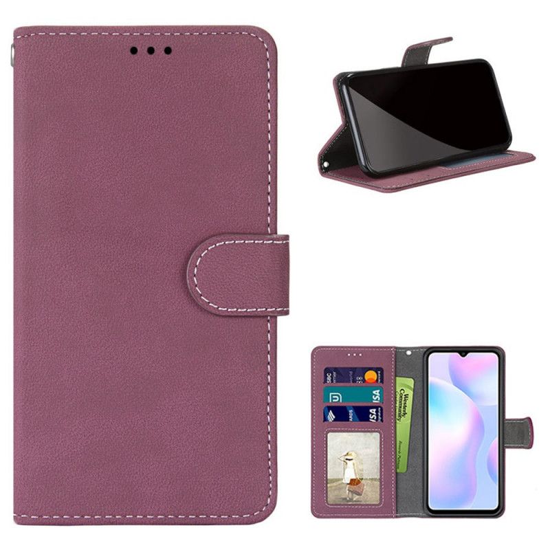 Leren Hoesje Xiaomi Redmi 9A Grijs Zwart Retro Kunstleer