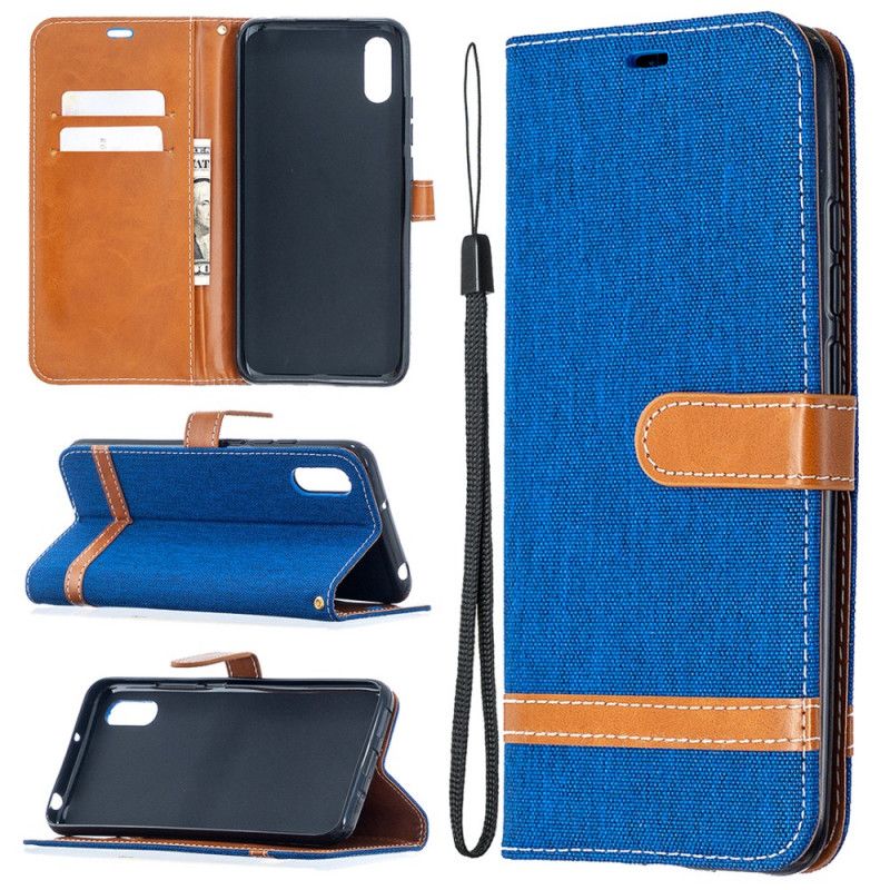 Leren Hoesje Xiaomi Redmi 9A Grijs Zwart Telefoonhoesje Stof En Leereffect Met Riem