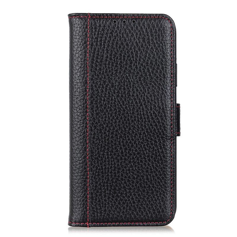 Leren Hoesje Xiaomi Redmi 9A Rood Zwart Telefoonhoesje Naden In Lychee-Leereffect