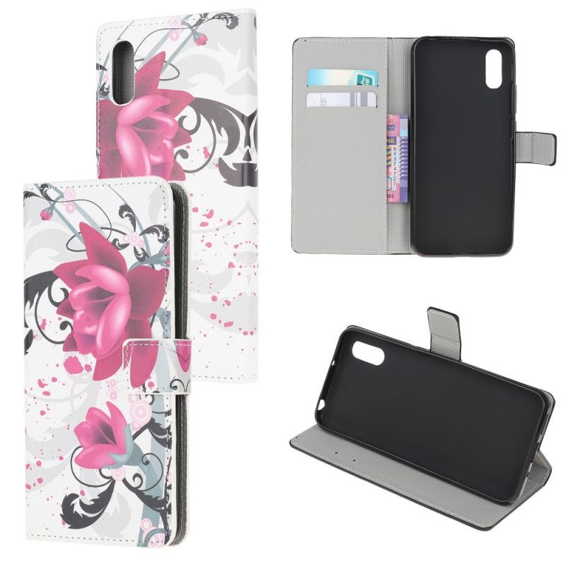 Leren Hoesje Xiaomi Redmi 9A Roze Magenta Tropische Bloemen
