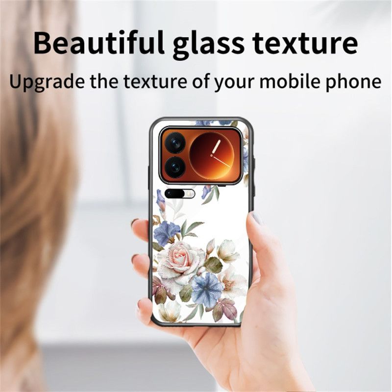 Cover Hoesje Xiaomi 17 Pro Telefoonhoesje Bloemenpatroon Van Gehard Glas