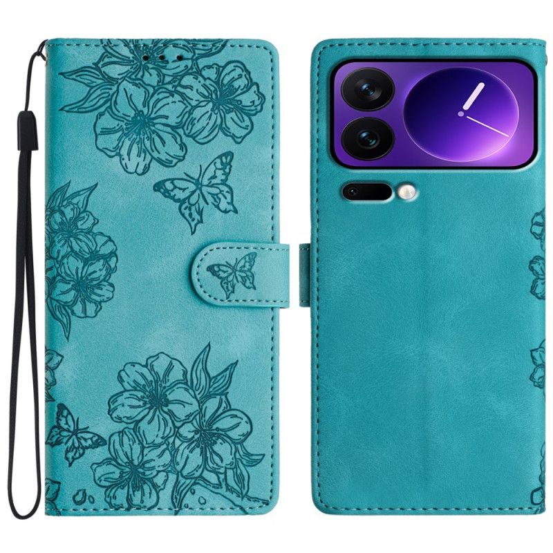 Folio-hoesje Xiaomi 17 Pro Telefoonhoesje Vlinders En Bloemen Met Suède-effect