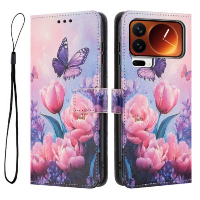 Folio-hoesje Xiaomi 17 Pro Telefoonhoesje Vlinders En Roze Bloemen