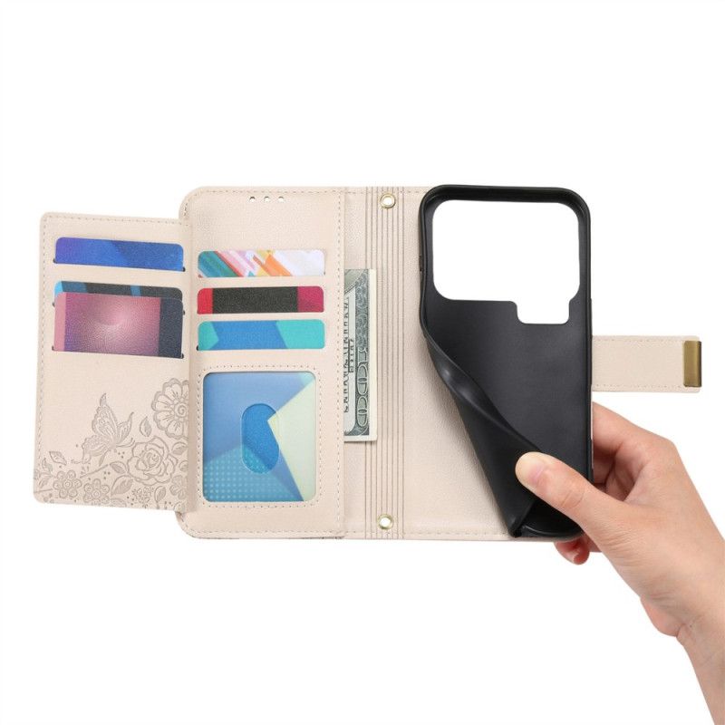 Leren Hoesje Xiaomi 17 Pro Bloemen- En Bladpatroon Bescherming Hoesje