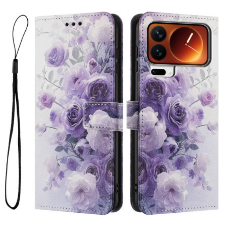Leren Hoesje Xiaomi 17 Pro Paarse Rozen