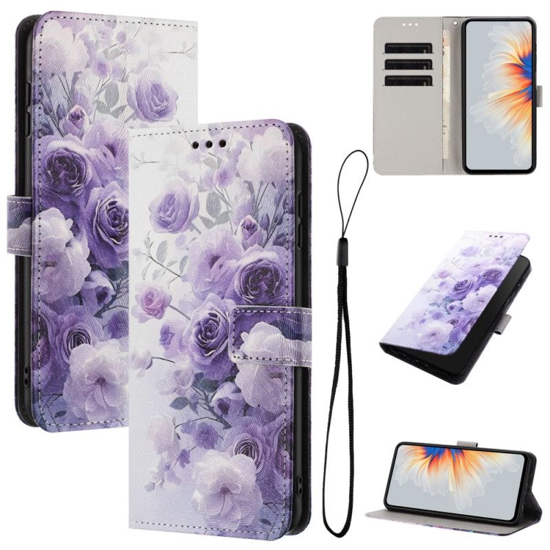 Leren Hoesje Xiaomi 17 Pro Paarse Rozen