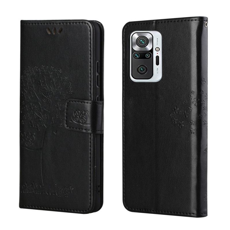 Cover Folio-hoesje Xiaomi Redmi Note 10 Pro Grijs Zwart Telefoonhoesje Boom En String Uilen
