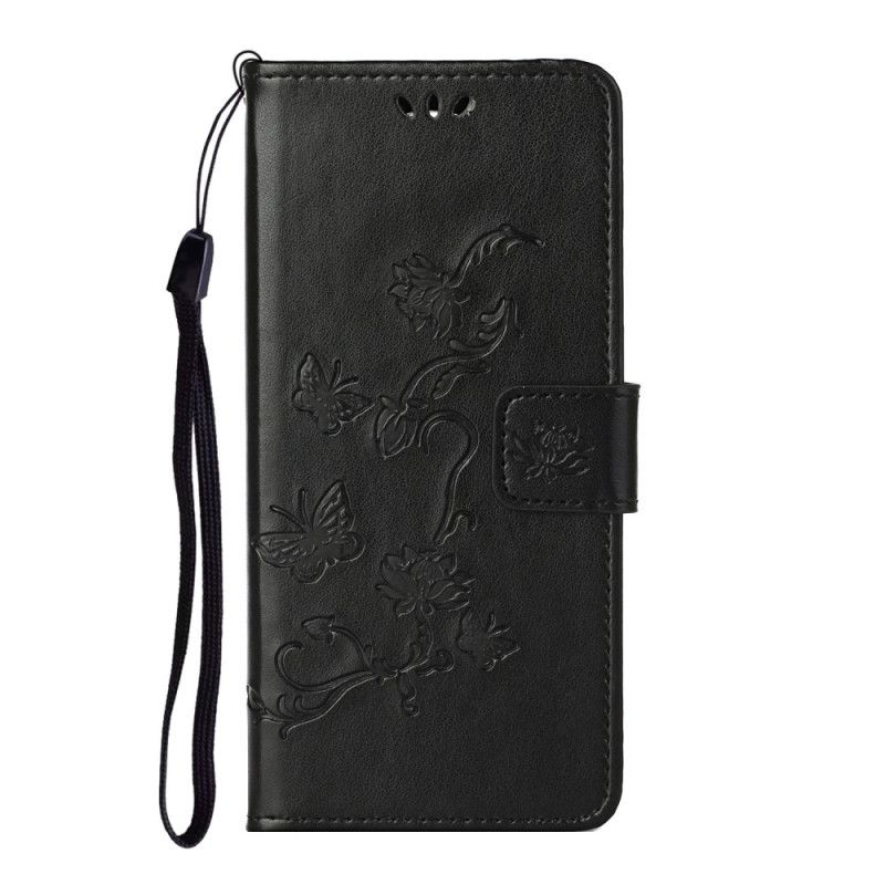 Leren Hoesje voor Xiaomi Redmi Note 10 Pro Grijs Zwart Vlinders En Bloemen