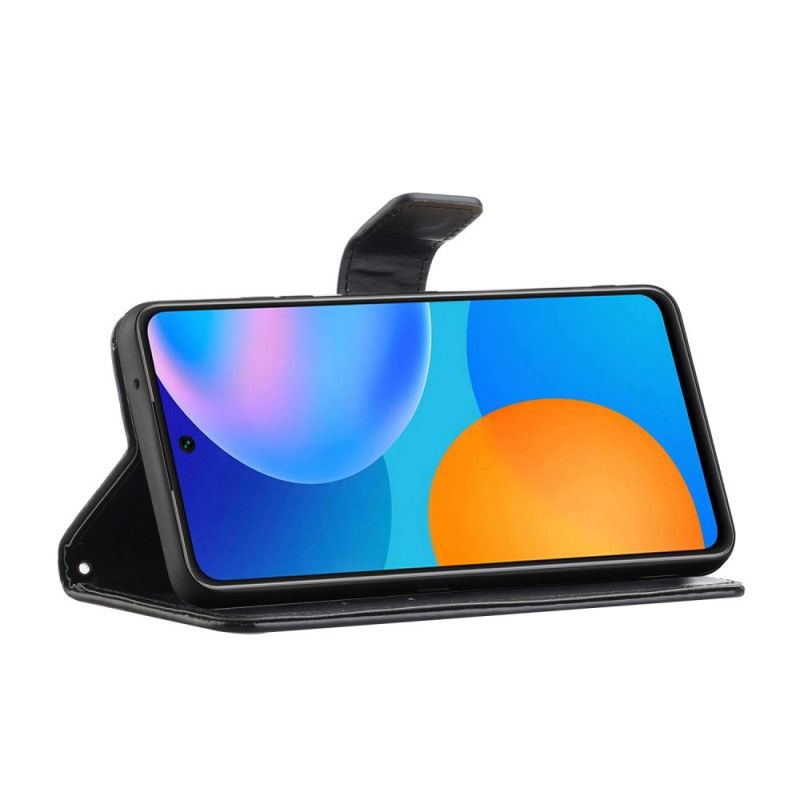 Leren Hoesje voor Xiaomi Redmi Note 10 Pro Grijs Zwart Vlinders En Bloemen