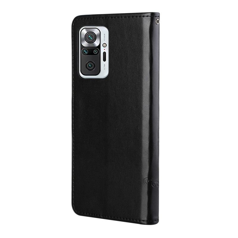Leren Hoesje voor Xiaomi Redmi Note 10 Pro Grijs Zwart Vlinders En Bloemen
