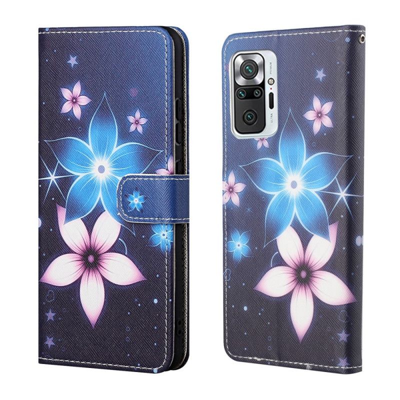 Leren Hoesje voor Xiaomi Redmi Note 10 Pro Maanbloemen Met String