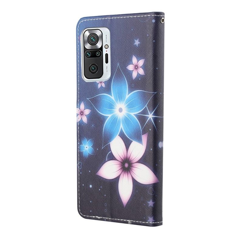 Leren Hoesje voor Xiaomi Redmi Note 10 Pro Maanbloemen Met String