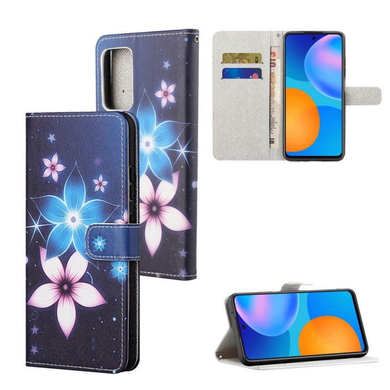 Leren Hoesje voor Xiaomi Redmi Note 10 Pro Maanbloemen Met String