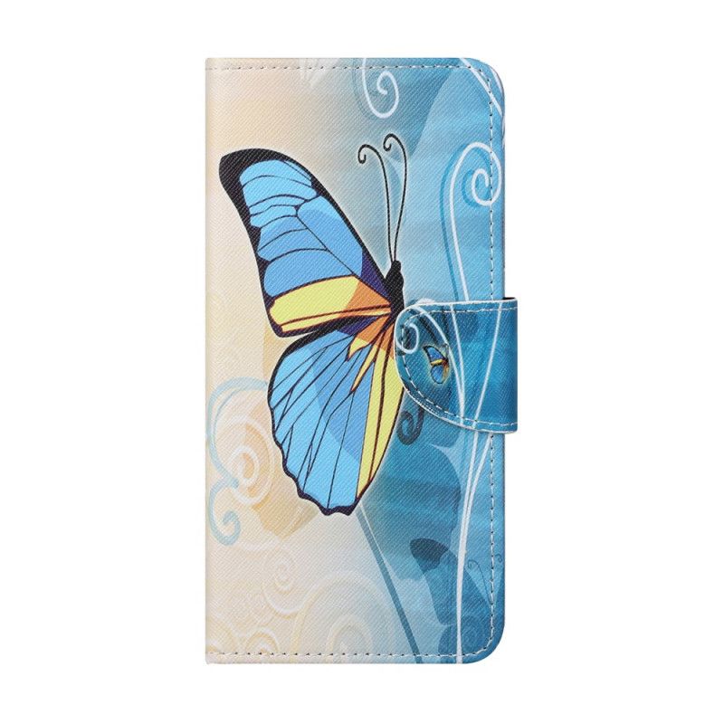 Leren Hoesje Xiaomi Redmi Note 10 Pro Paars Lichtblauw Telefoonhoesje Vlinders