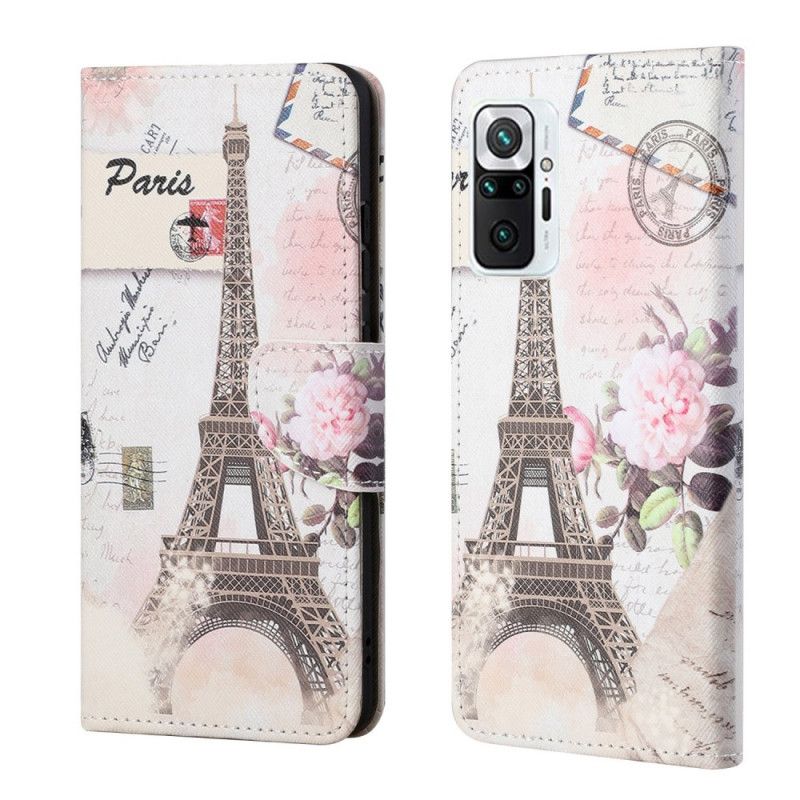 Leren Hoesje Xiaomi Redmi Note 10 Pro Retro Eiffeltoren