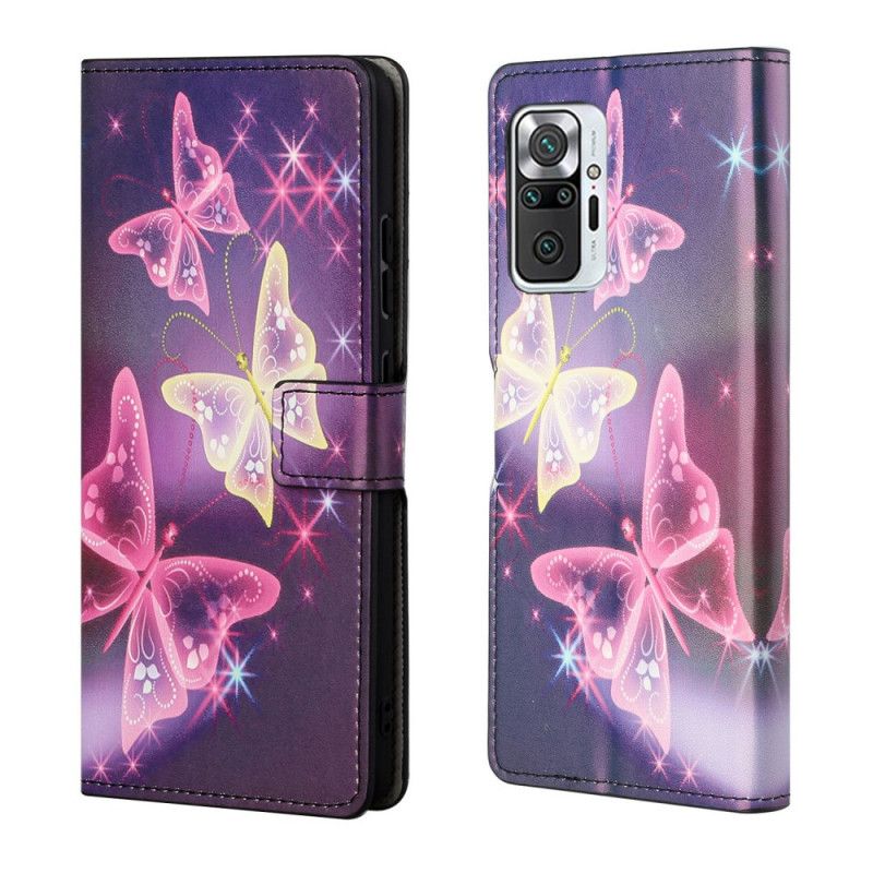Leren Hoesje Xiaomi Redmi Note 10 Pro Wit Zwart Vlinders En Bloemen