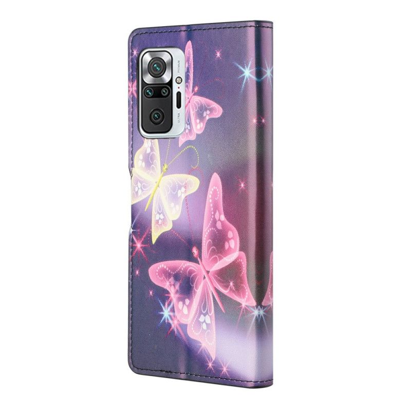 Leren Hoesje Xiaomi Redmi Note 10 Pro Wit Zwart Vlinders En Bloemen