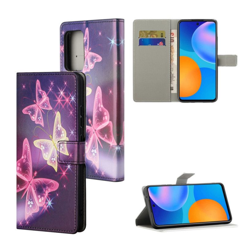 Leren Hoesje Xiaomi Redmi Note 10 Pro Wit Zwart Vlinders En Bloemen