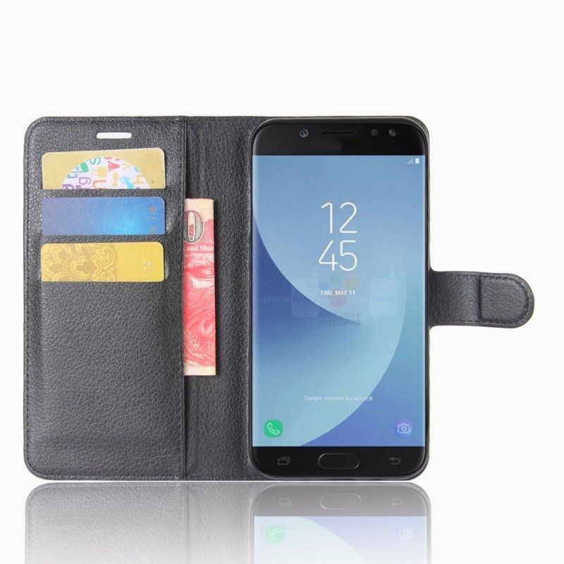 Flip Case Leren Samsung Galaxy J5 2017 Wit Zwart Klassiek
