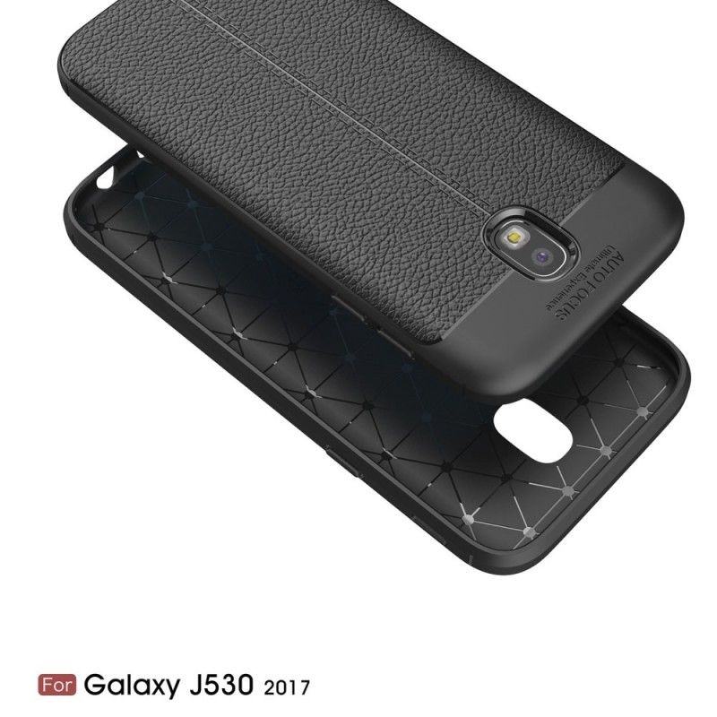 Hoesje voor Samsung Galaxy J5 2017 Grijs Zwart Dubbellijns Lychee Leereffect