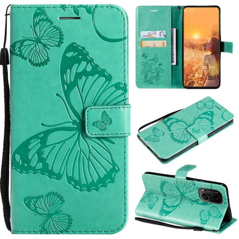 Flip Case Leren Xiaomi Mi 11i 5g / Poco F3 Gigantische Stringvlinders