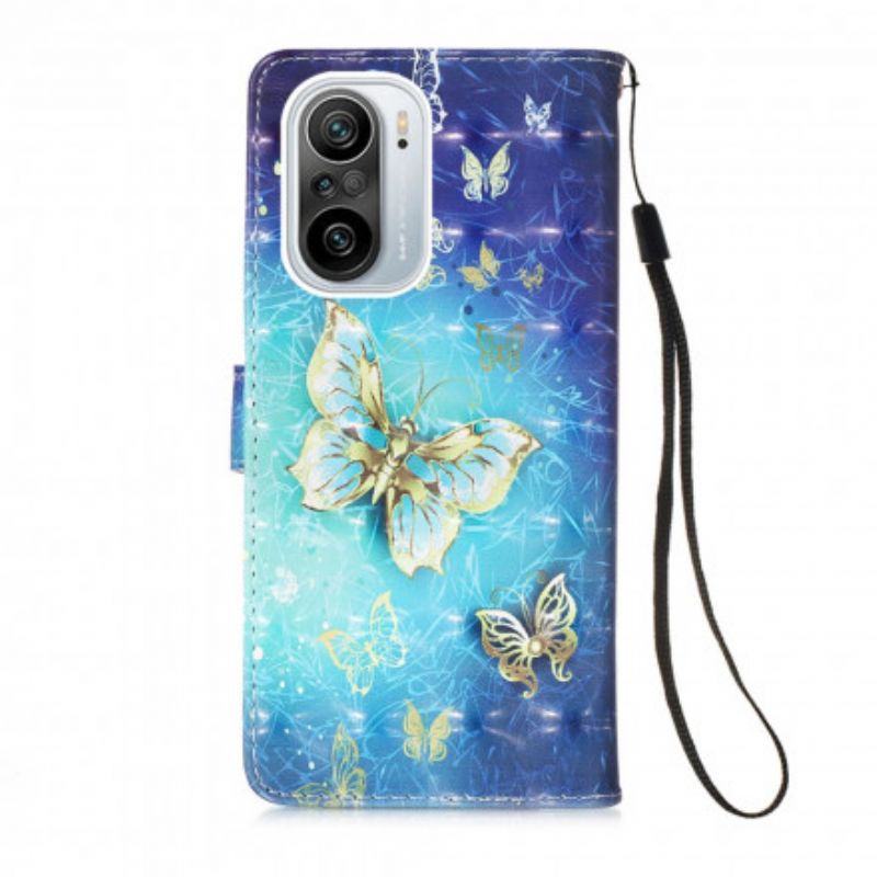 Flip Case Leren Xiaomi Mi 11i 5g / Poco F3 Gouden Vlinders