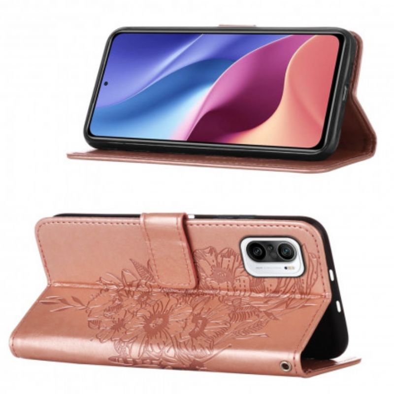 Folio-hoesje Xiaomi Mi 11i 5g / Poco F3 Telefoonhoesje Vlinderontwerp Met Lanyard