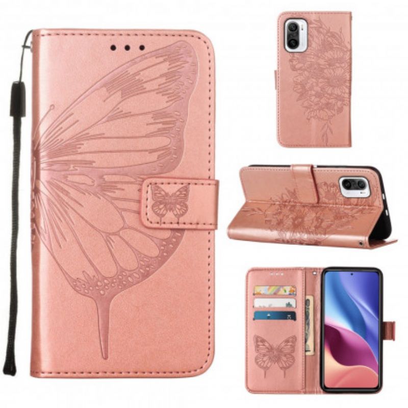 Folio-hoesje Xiaomi Mi 11i 5g / Poco F3 Telefoonhoesje Vlinderontwerp Met Lanyard