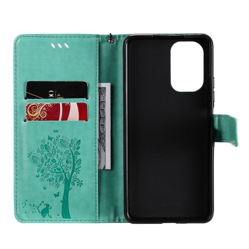 Leren Hoesje Xiaomi Mi 11i 5g / Poco F3 Kat En Vlinders Bescherming Hoesje