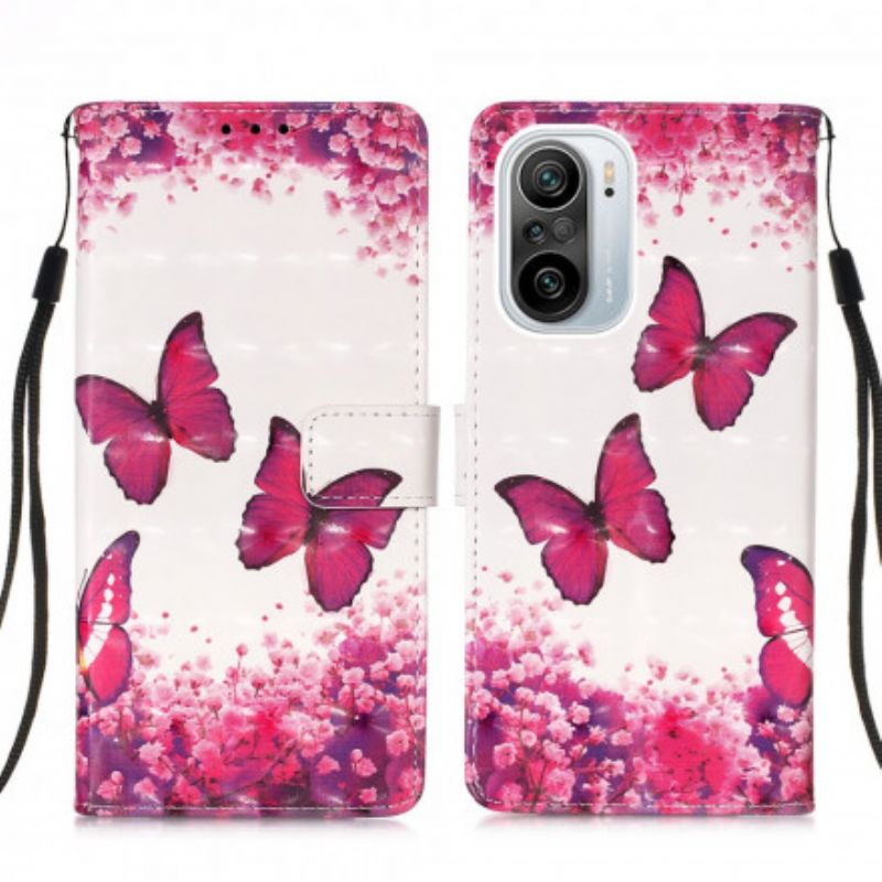 Leren Hoesje Xiaomi Mi 11i 5g / Poco F3 Rode Vlinders