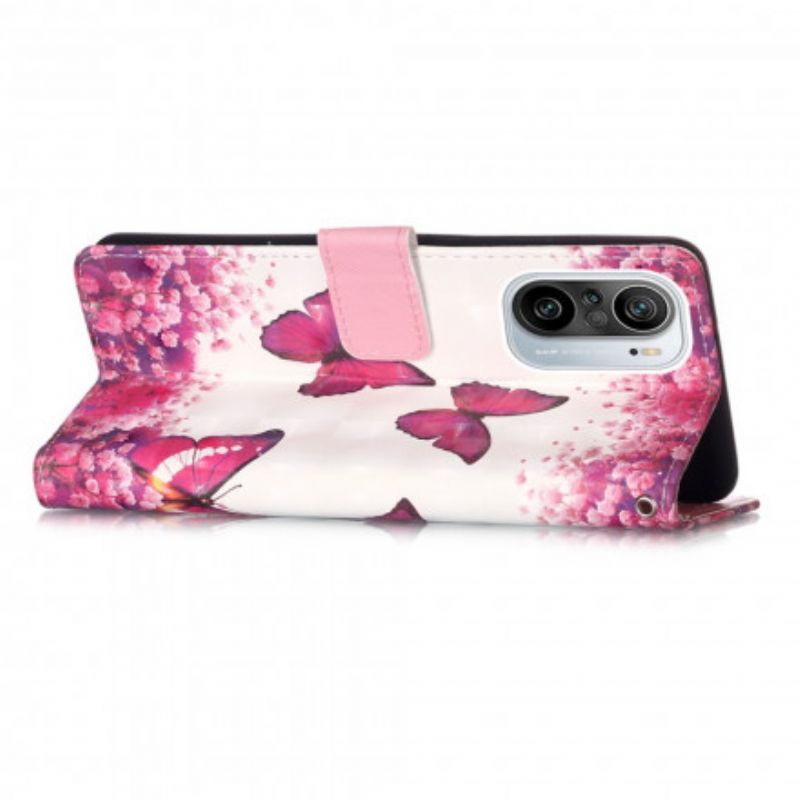 Leren Hoesje Xiaomi Mi 11i 5g / Poco F3 Rode Vlinders