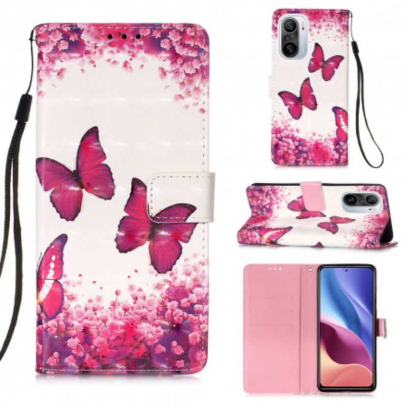 Leren Hoesje Xiaomi Mi 11i 5g / Poco F3 Rode Vlinders