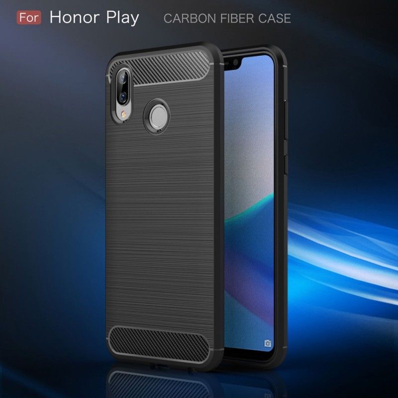 Hoesje voor Honor Play Grijs Zwart Geborsteld Koolstofvezel
