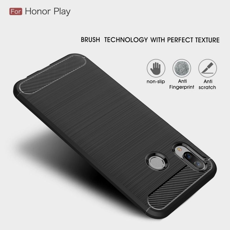 Hoesje voor Honor Play Grijs Zwart Geborsteld Koolstofvezel