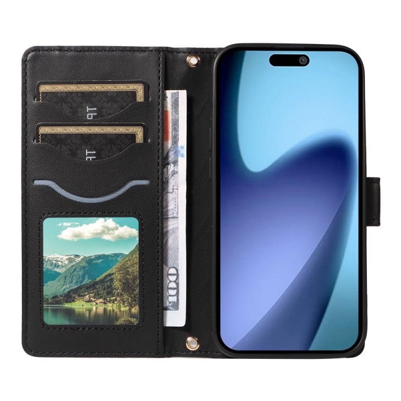 Flip Case Leren iPhone Air Gewatteerd Met Riempje En Schouderriem