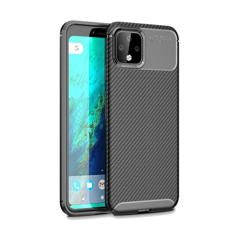 Cover Hoesje Google Pixel 4 XL Donkerblauw Zwart Telefoonhoesje Flexibele Koolstofvezelstructuur