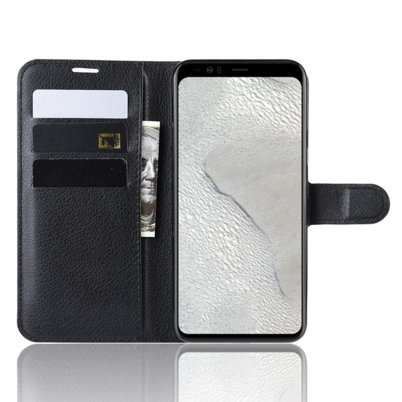 Flip Case Leren Google Pixel 4 XL Wit Zwart Klassiek