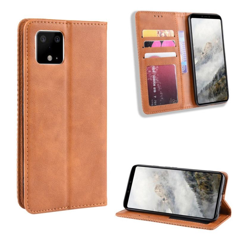 Folio-hoesje Google Pixel 4 XL Donkerblauw Zwart Gestileerd Vintage Leereffect