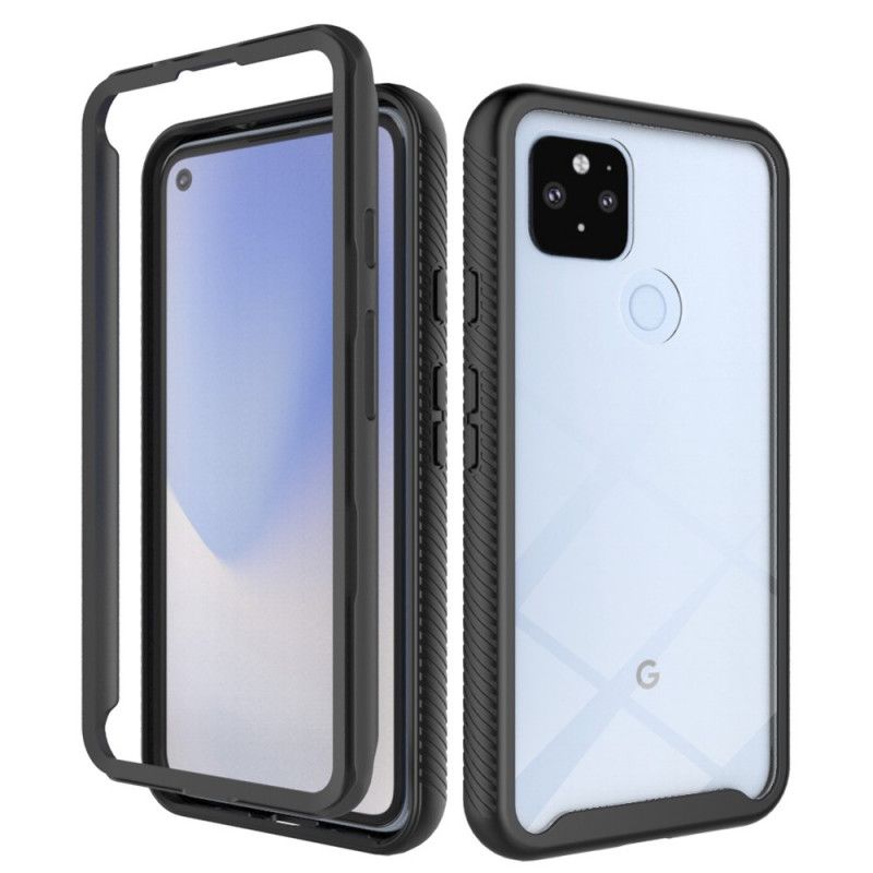 Cover Hoesje Google Pixel 4A 5G Wit Zwart Telefoonhoesje Hybride Afgeschuinde Randen