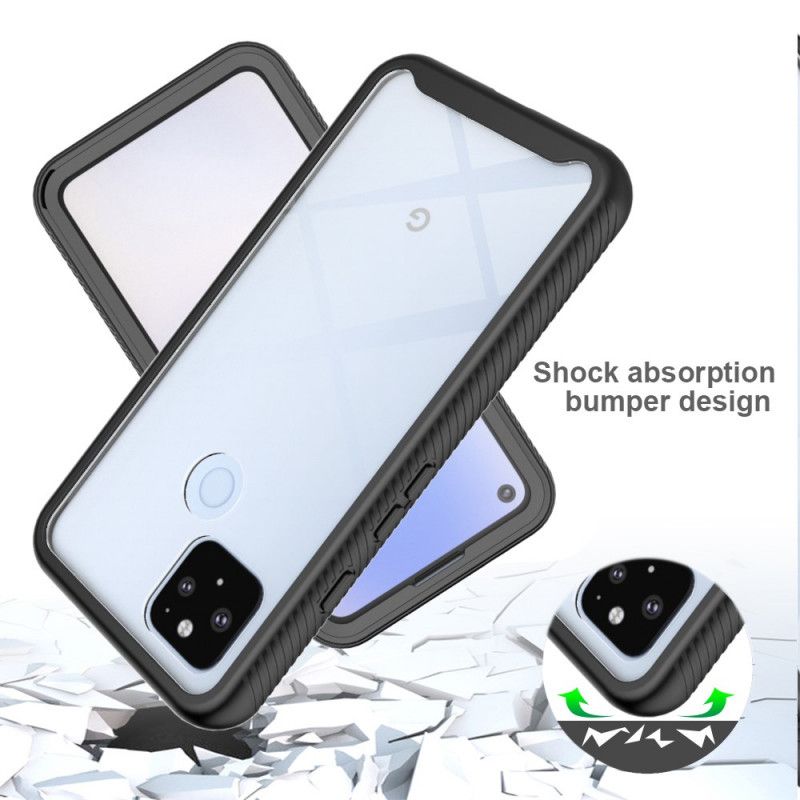Cover Hoesje Google Pixel 4A 5G Wit Zwart Telefoonhoesje Hybride Afgeschuinde Randen