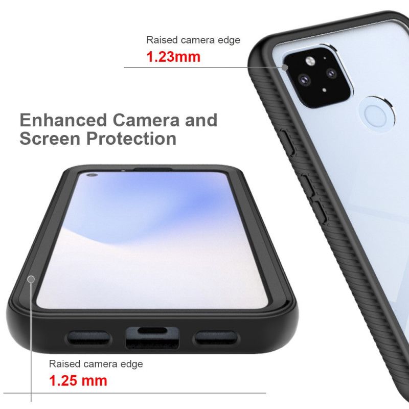 Cover Hoesje Google Pixel 4A 5G Wit Zwart Telefoonhoesje Hybride Afgeschuinde Randen