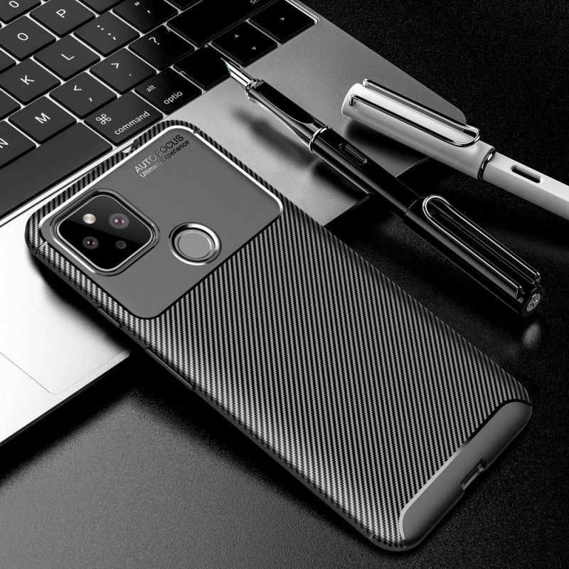 Hoesje Google Pixel 4A 5G Donkerblauw Zwart Flexibele Koolstofvezeltextuur