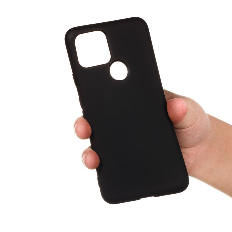 Hoesje Google Pixel 4A 5G Rood Zwart Ontwerp Van Vloeibaar Siliconen Met Riem