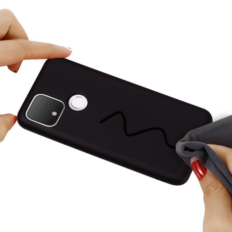 Hoesje Google Pixel 4A 5G Rood Zwart Ontwerp Van Vloeibaar Siliconen Met Riem