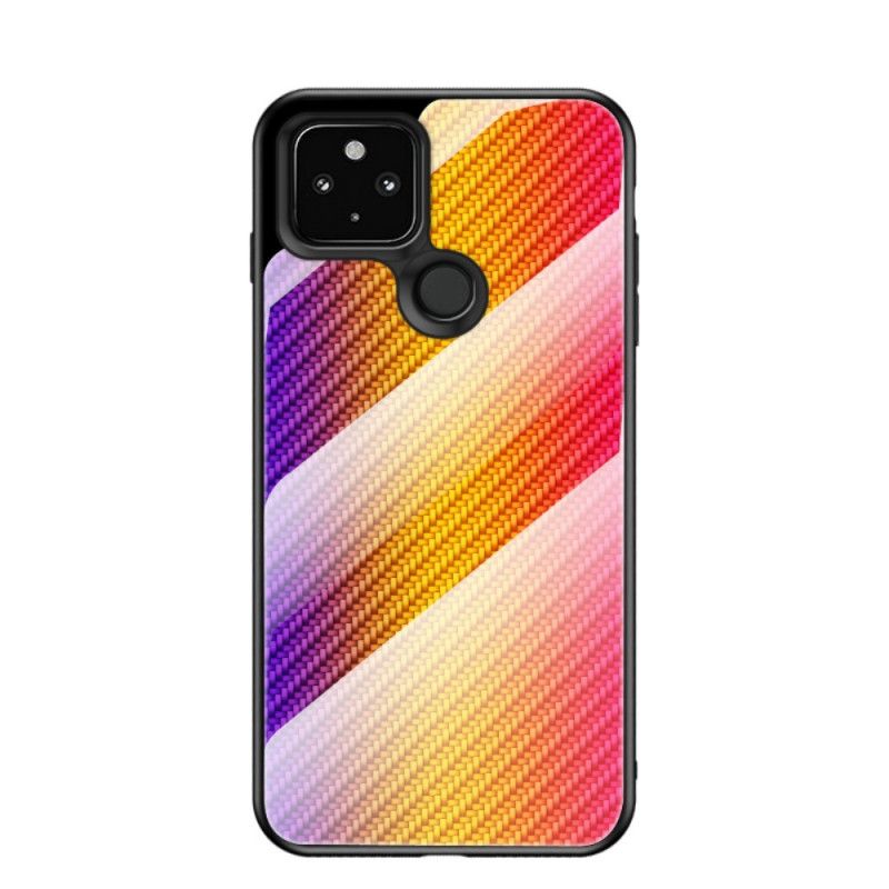 Hoesje voor Google Pixel 4A 5G Magenta Zwart Koolstofvezel Gehard Glas