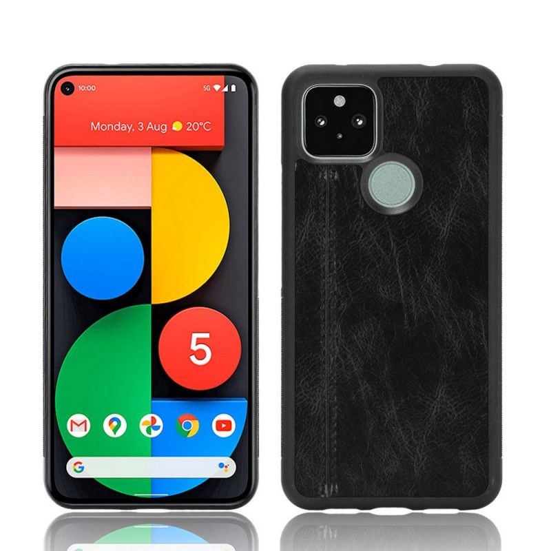 Hoesje voor Google Pixel 4A 5G Rood Zwart Gestikt Leereffect