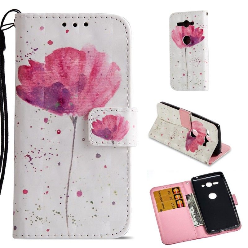Leren Hoesje Sony Xperia XZ2 Compact 3D Aquarel Klaproos