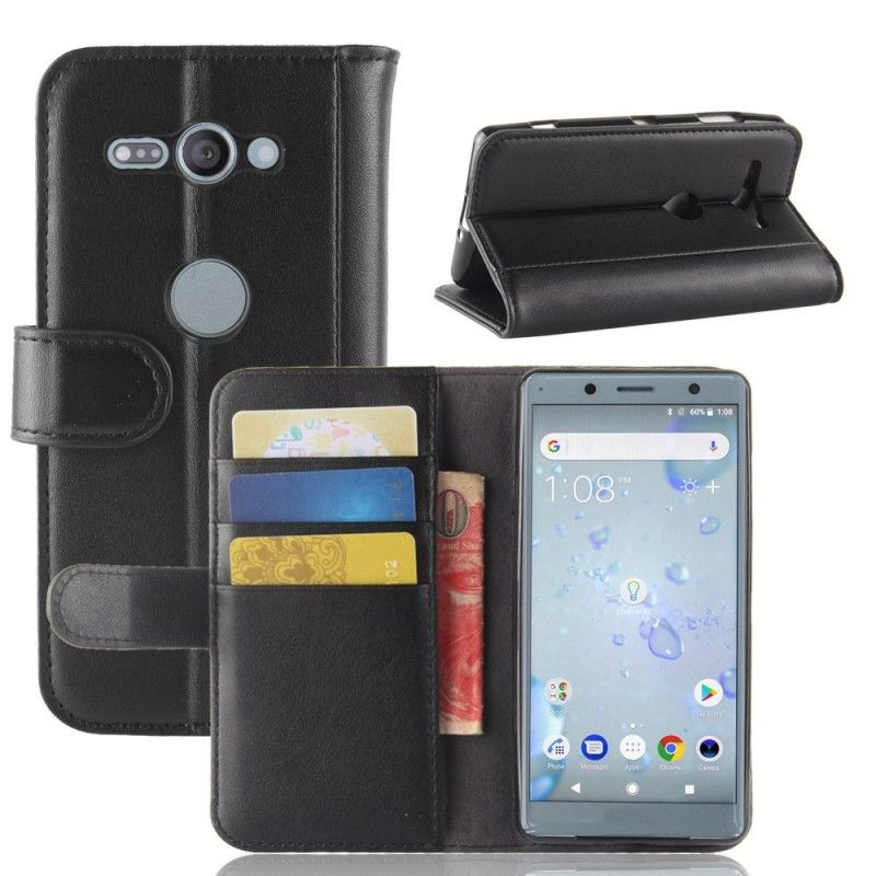 Leren Hoesje Sony Xperia XZ2 Compact Bruin Zwart Echt Leer