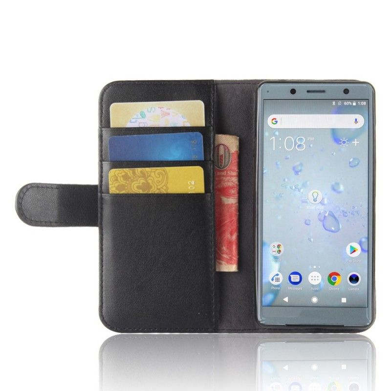Leren Hoesje Sony Xperia XZ2 Compact Bruin Zwart Echt Leer