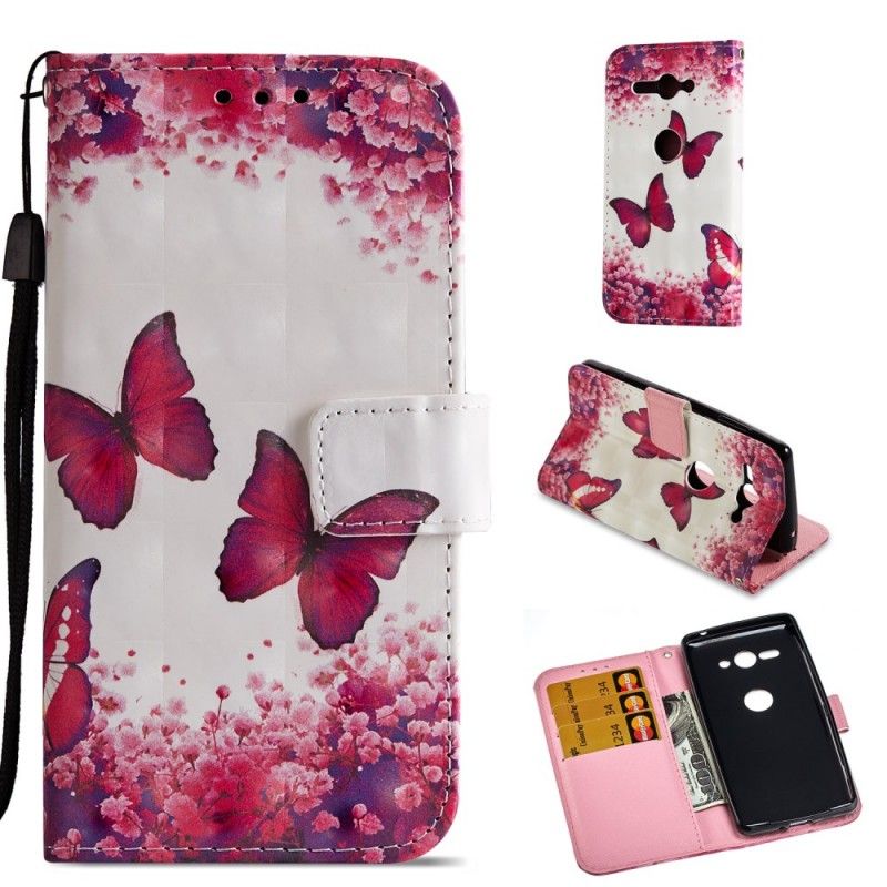 Leren Hoesje voor Sony Xperia XZ2 Compact 3D Rode Vlinders
